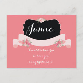 Bridesmaid Frieri Rosa Blommigt Inbjudan Vykort