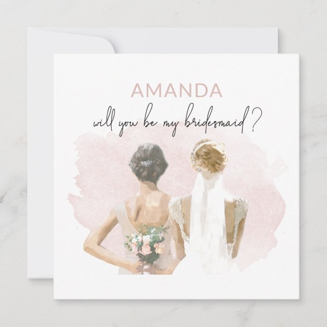Bridesmaid Frieri Rosa Watercolor Card (Framsida)