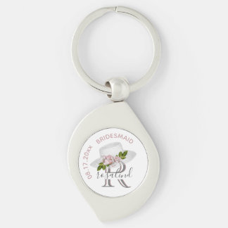 Bridesmaid Gift Anpassningsbar Monogram Namn Datum Swirl Silverfärgad Nyckelring