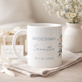 Bridesmaid Gift Blue Floral Personalized Kaffemugg