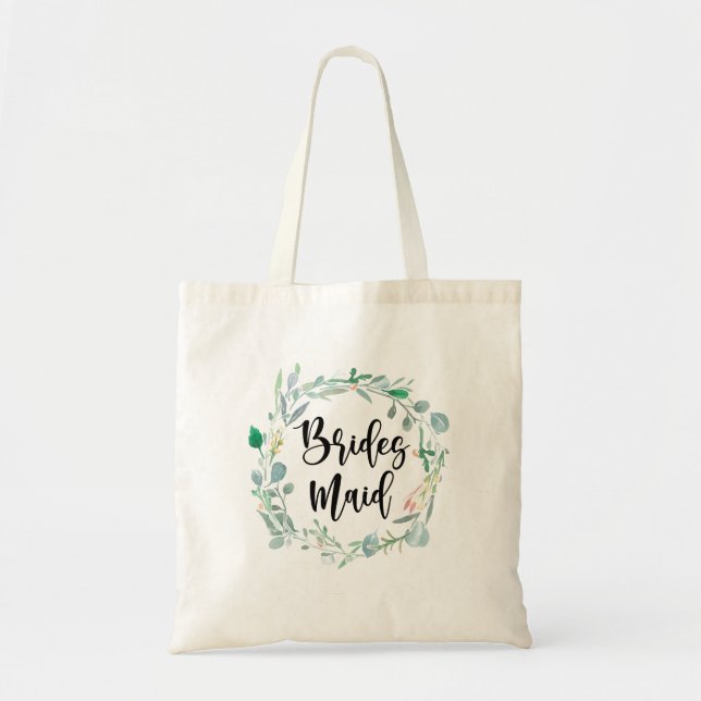 Bridesmaid Gift Botanical Greenery Bröllop Tote Tygkasse (Framsidan)