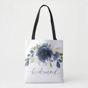 Bridesmaid Gift Bröllopsfest Navy Blue Silver Tygkasse