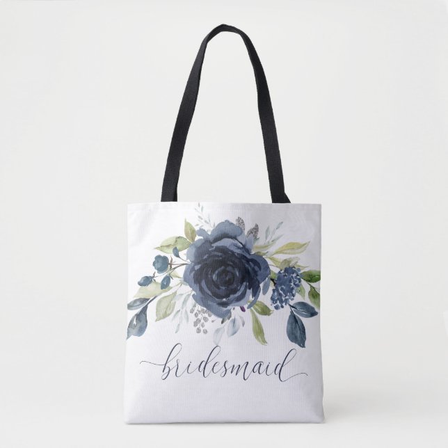 Bridesmaid Gift Bröllopsfest Navy Blue Silver Tygkasse (Framsida)