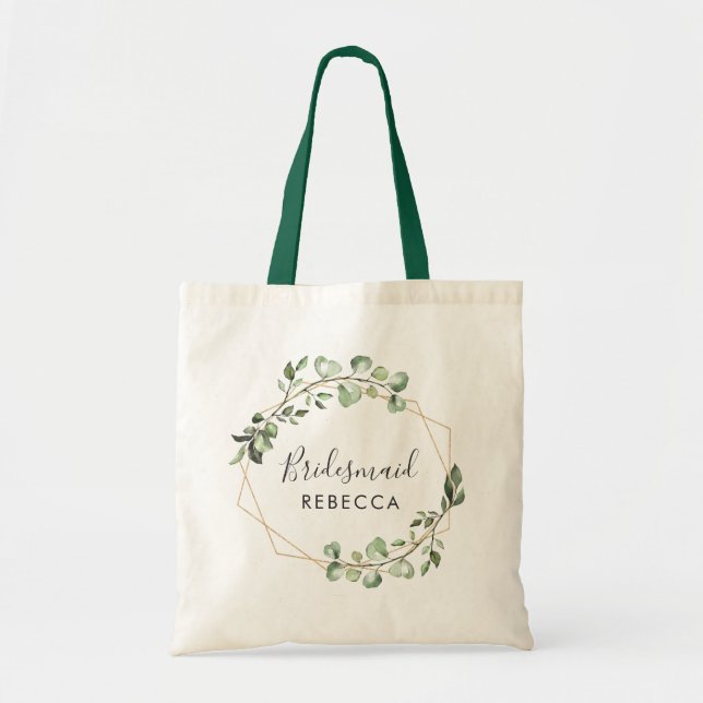 Bridesmaid Gift Greenery Eucalyptus Geometric Tygkasse (Framsidan)