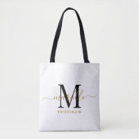 Bridesmaid Gift Guld Black Monogram White