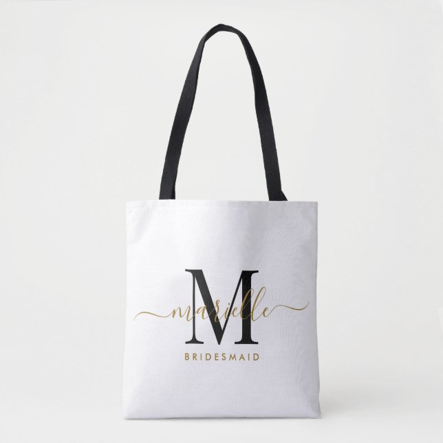 Bridesmaid Gift Guld Black Monogram White Tygkasse (Framsida)
