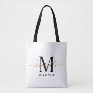 Bridesmaid Gift Guld Monogram White Tygkasse