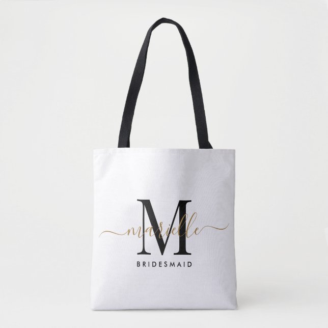 Bridesmaid Gift Guld Monogram White Tygkasse (Framsida)
