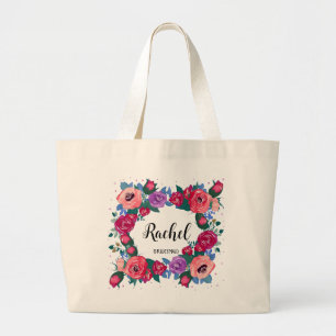 Bridesmaid Gift Lila Röd ros Tote Bag Jumbo Tygkasse