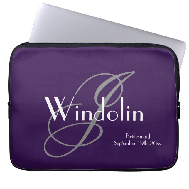 Bridesmaid Gift Monogram & Namn Modern Coola Chic Laptop Fodral (Framsidan)
