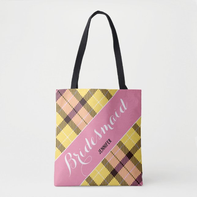 Bridesmaid Gift Personlig Namn Tartan Simple Tygkasse (Framsida)