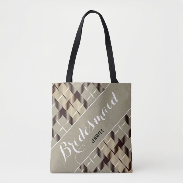 Bridesmaid Gift Personlig Namn Tartan Simple Tygkasse (Framsida)