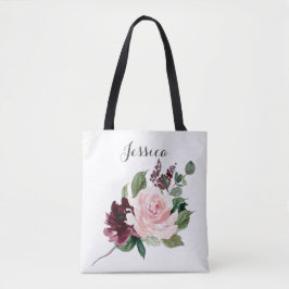 Bridesmaid Gift Personlig Tote Bag Burgundy Tygkasse