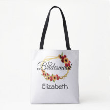 Bridesmaid Gift, Solros, Ro, Guld Ram Tote