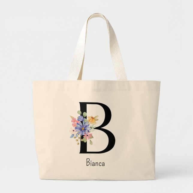 Bridesmaid Gift Vild Flower Alphabet B Tote Bag Jumbo Tygkasse (Framsidan)