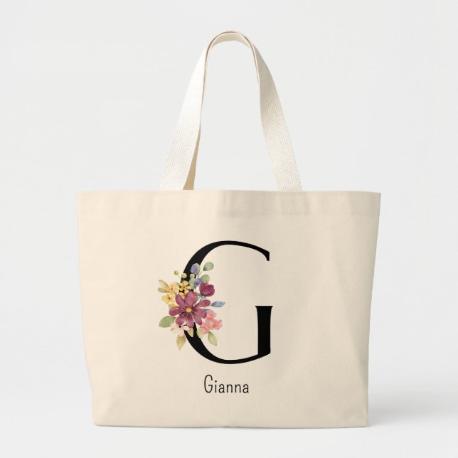 Bridesmaid Gift Vild Flower Alphabet G Tote Bag Jumbo Tygkasse (Framsidan)