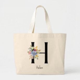 Bridesmaid Gift Vild Flower Alphabet H Tote Bag Jumbo Tygkasse