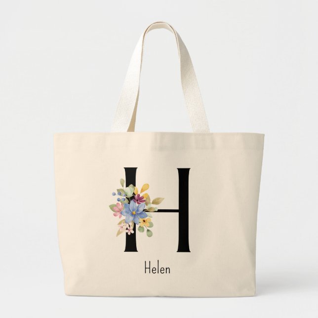 Bridesmaid Gift Vild Flower Alphabet H Tote Bag Jumbo Tygkasse (Framsidan)