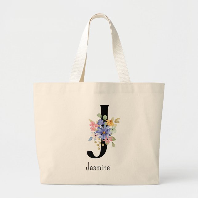 Bridesmaid Gift Vild Flower Alphabet J Tote Bag Jumbo Tygkasse (Framsidan)