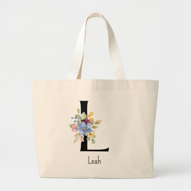Bridesmaid Gift Vild Flower Alphabet L Tote Bag Jumbo Tygkasse (Framsidan)