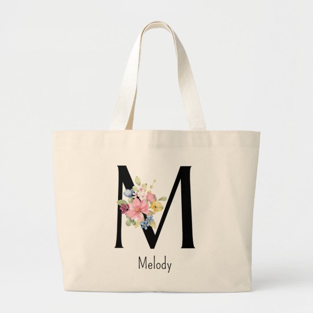 Bridesmaid Gift Vild Flower Alphabet M Tote Bag Jumbo Tygkasse (Framsidan)