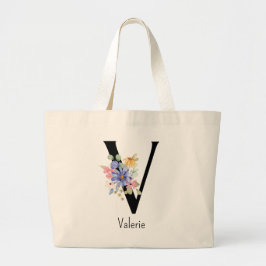 Bridesmaid Gift Vild Flower Alphabet V Tote Bag Jumbo Tygkasse