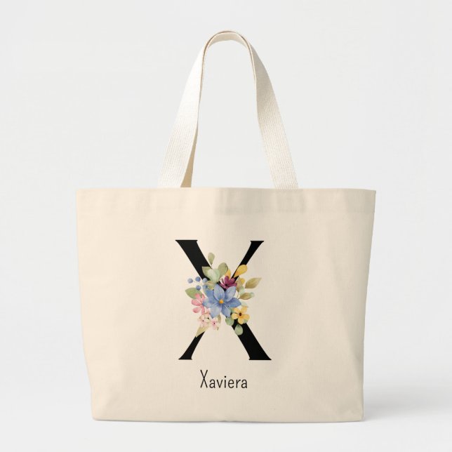 Bridesmaid Gift Vild Flower Alphabet X Tote Bag Jumbo Tygkasse (Framsidan)