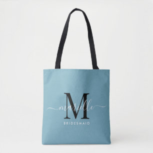 Bridesmaid Gift White Black Monogram Dusty Blue Tygkasse