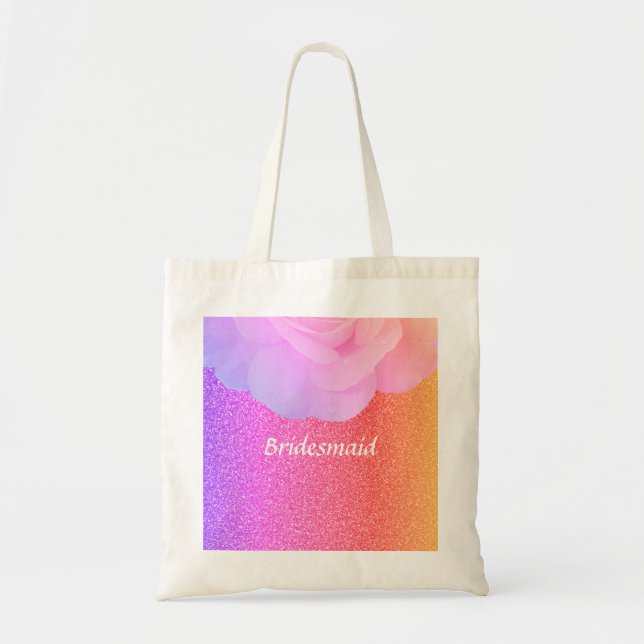 Bridesmaid Glittery Pink Rose Gold Wedal Floral Tygkasse (Framsidan)