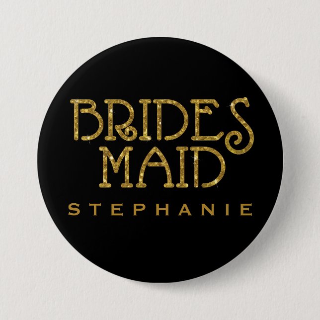 Bridesmaid Guld Faux Glitter Namn bricka Button Knapp (Framsida)
