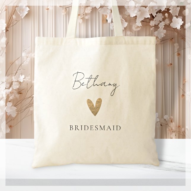Bridesmaid Guld Heart Modern Script Tygkasse (Skapare uppladdad)