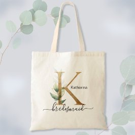 Bridesmaid Guld Löv Greenery Foliage Monogram ’K’ Tygkasse
