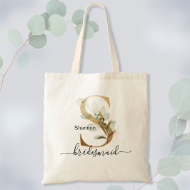 Bridesmaid Guld Löv Greenery Foliage Monogram ’S’ Tygkasse