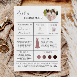 Bridesmaid Info Card, Bridesmaid Information Card Inbjudningar