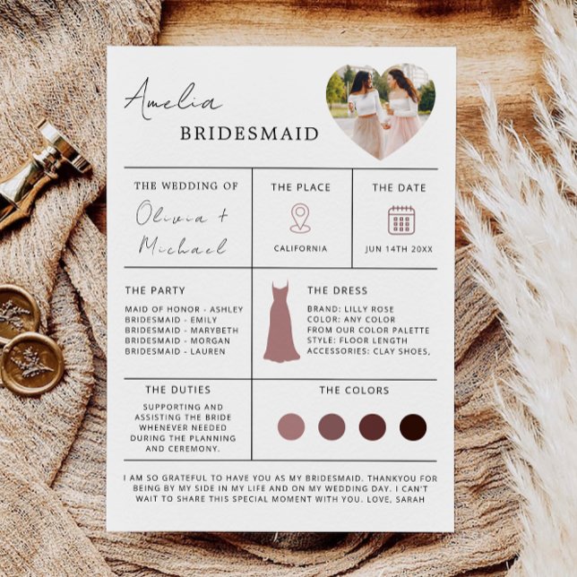 Bridesmaid Info Card, Bridesmaid Information Card Inbjudningar (Bridesmaid Info Card, Bridesmaid Information Card, Invitation)