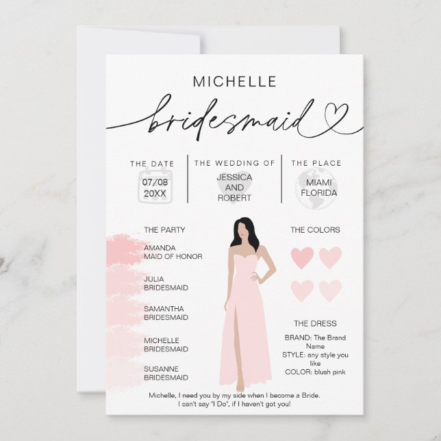 Bridesmaid Info  Rosa Palette Infografik Inv. Inbjudningar (Framsida)