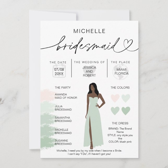 Bridesmaid Info Sage Färg Palette Infogragrafik In Inbjudningar (Framsida)
