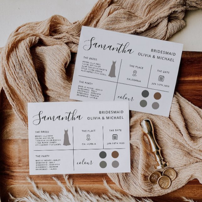 Bridesmaid Information Card, Brudens sida Inbjudningar (Bridesmaid Information Card, Bridal Party Invitation)