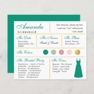Bridesmaid Information Card Emerald Grönt Guld