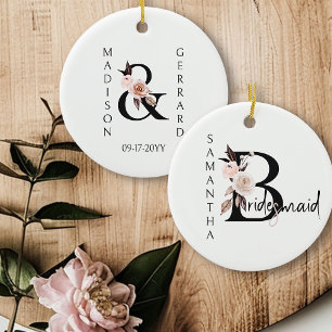 Bridesmaid Keepsak Boho Blommigt Brev Julgransprydnad Keramik