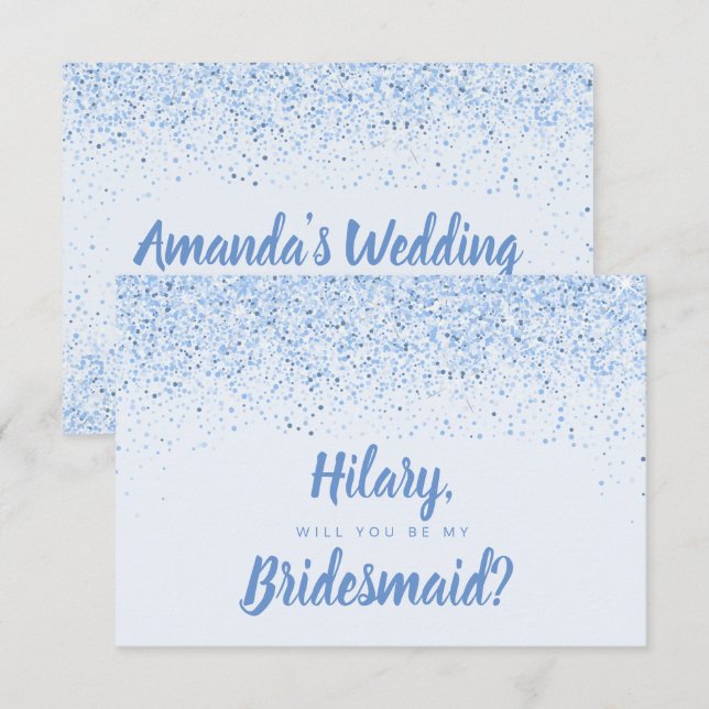 Bridesmaid-kort för Dusty Blue Glitter Inbjudningar (Fram/baksida)