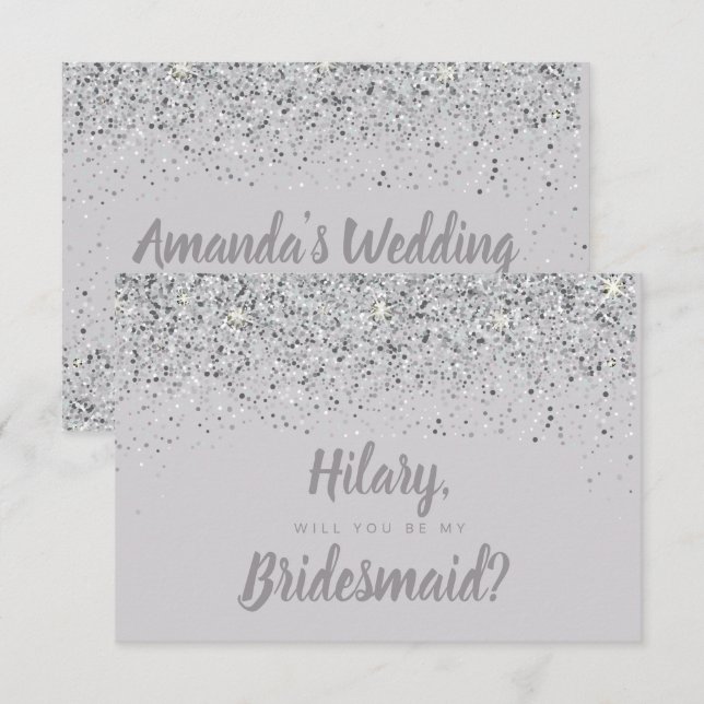Bridesmaid-kort för mousserande Silver Glitter Inbjudningar (Fram/baksida)