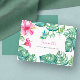 Bridesmaid-kort för tropisk Blommigt med vattenfär Julkort