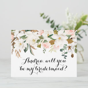 Bridesmaid-kort för Watercolor White Magnolia Garl
