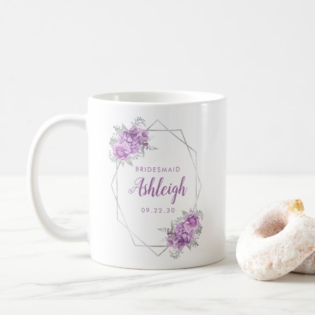 Bridesmaid Lavender Blommigt Geometric Silver Ram Kaffemugg (Med munk)