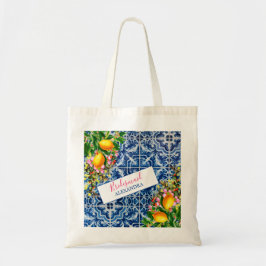 Bridesmaid Lemons Blommigt Blue White Tile Tygkasse