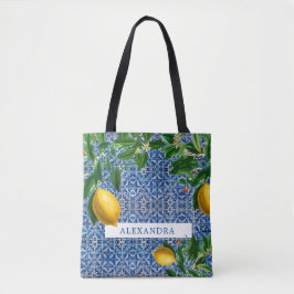 Bridesmaid Lemons Blue Tiles Personal Tygkasse