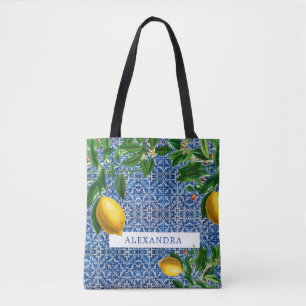 Bridesmaid Lemons Blue Tiles Personal Tygkasse