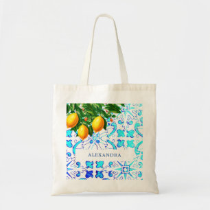 Bridesmaid Lemons Blue Tiles Personal Tygkasse