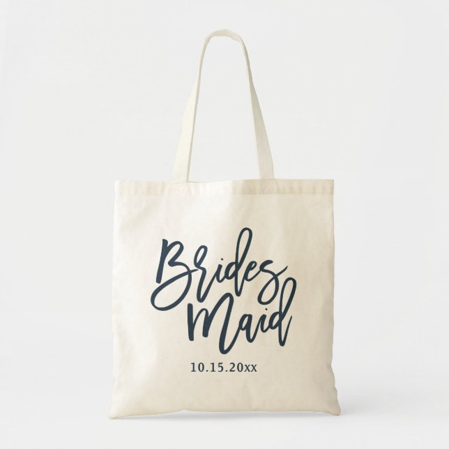 Bridesmaid Lettering Script Navy Blue Tygkasse (Framsidan)